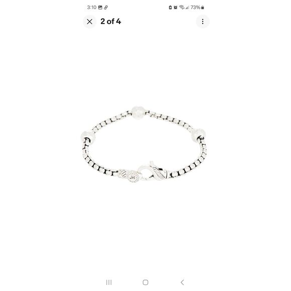 JAI Sterling Silver Box Chain Bracelet 925 Hammered Textured Beads  7" 14.2g - Picture 2 of 5